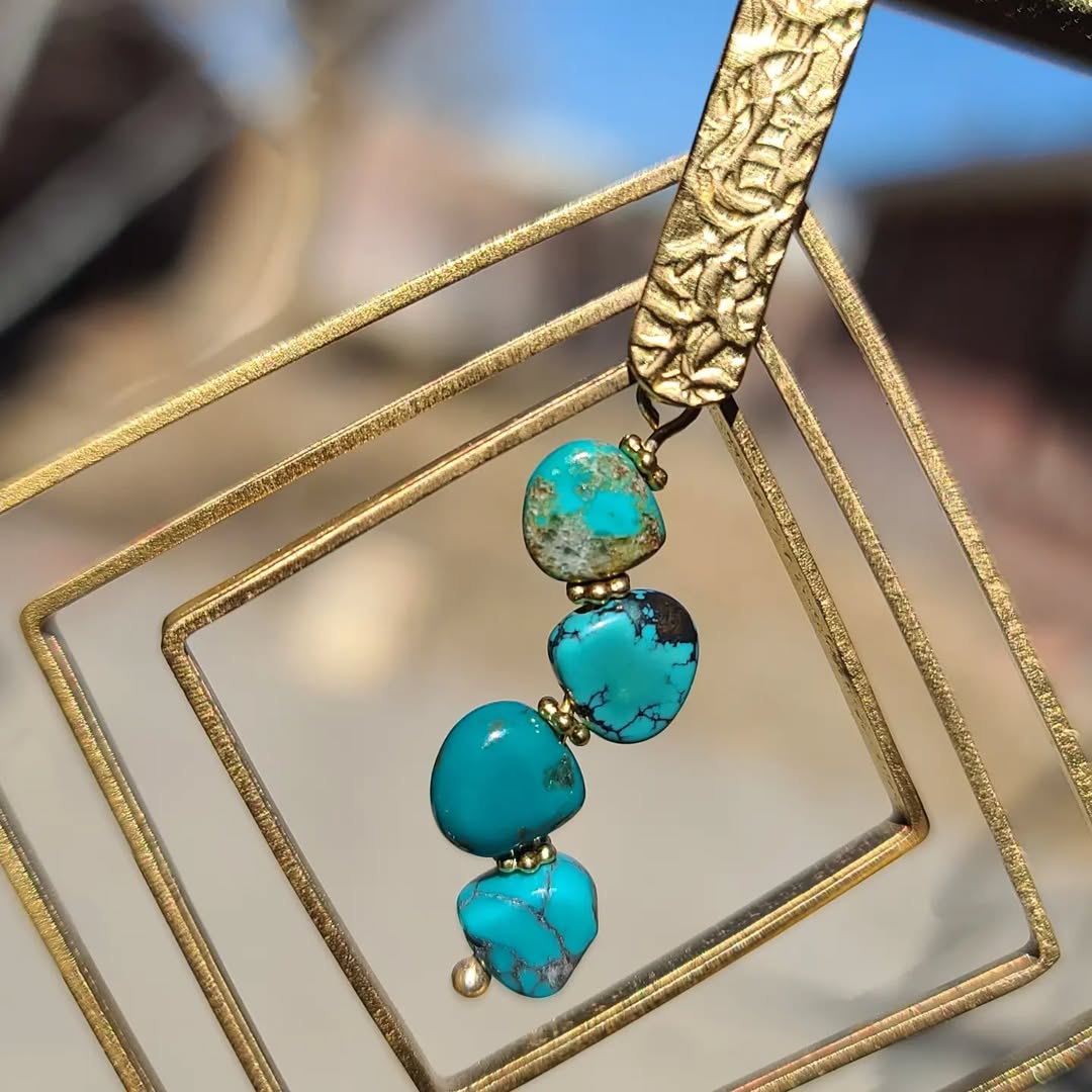 Turquoise Cascade-Gold Earrings Thumbnail 1