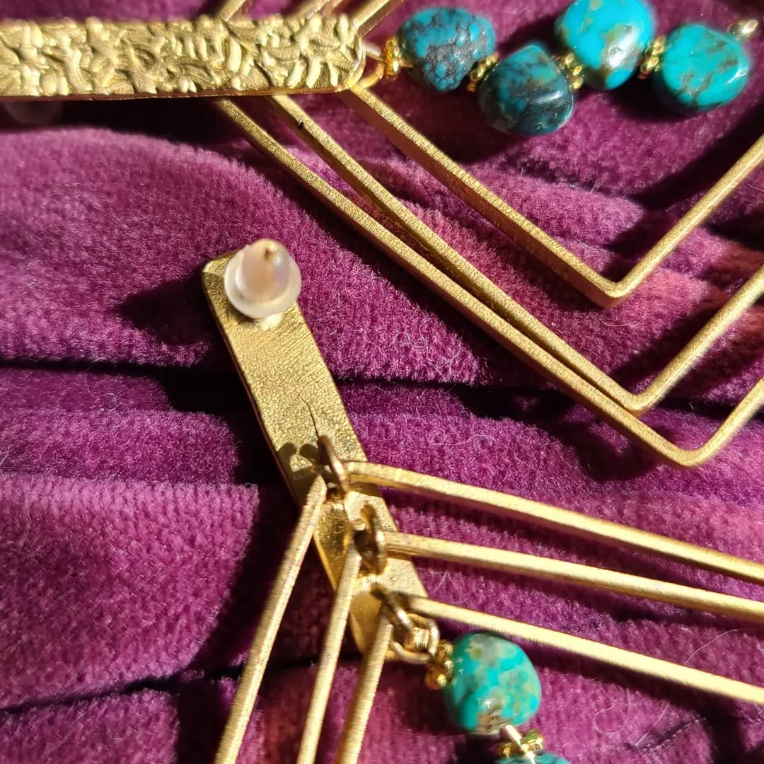 Turquoise Cascade-Gold Earrings Thumbnail 3